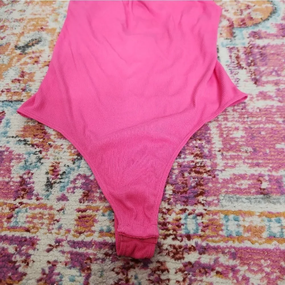 LULU'S Pink Ribbed Asymmetrical Cowl Neck Bodysuit XL NWT - Picture 11 of 11